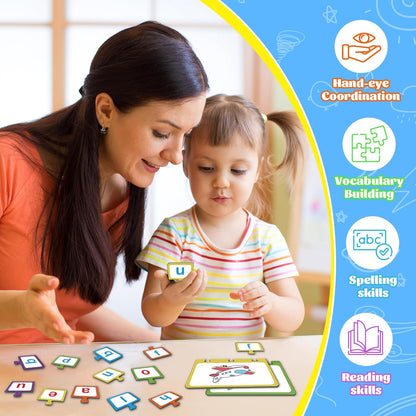 CVC Word Puzzles for Kids, 25 PCS Alphabet Letter Puzzle, CVC Words Building Games, Speech Therapy Materials for Toddler, Learning Spelling Game, Preschool Kindergarten Classroom Must Haves