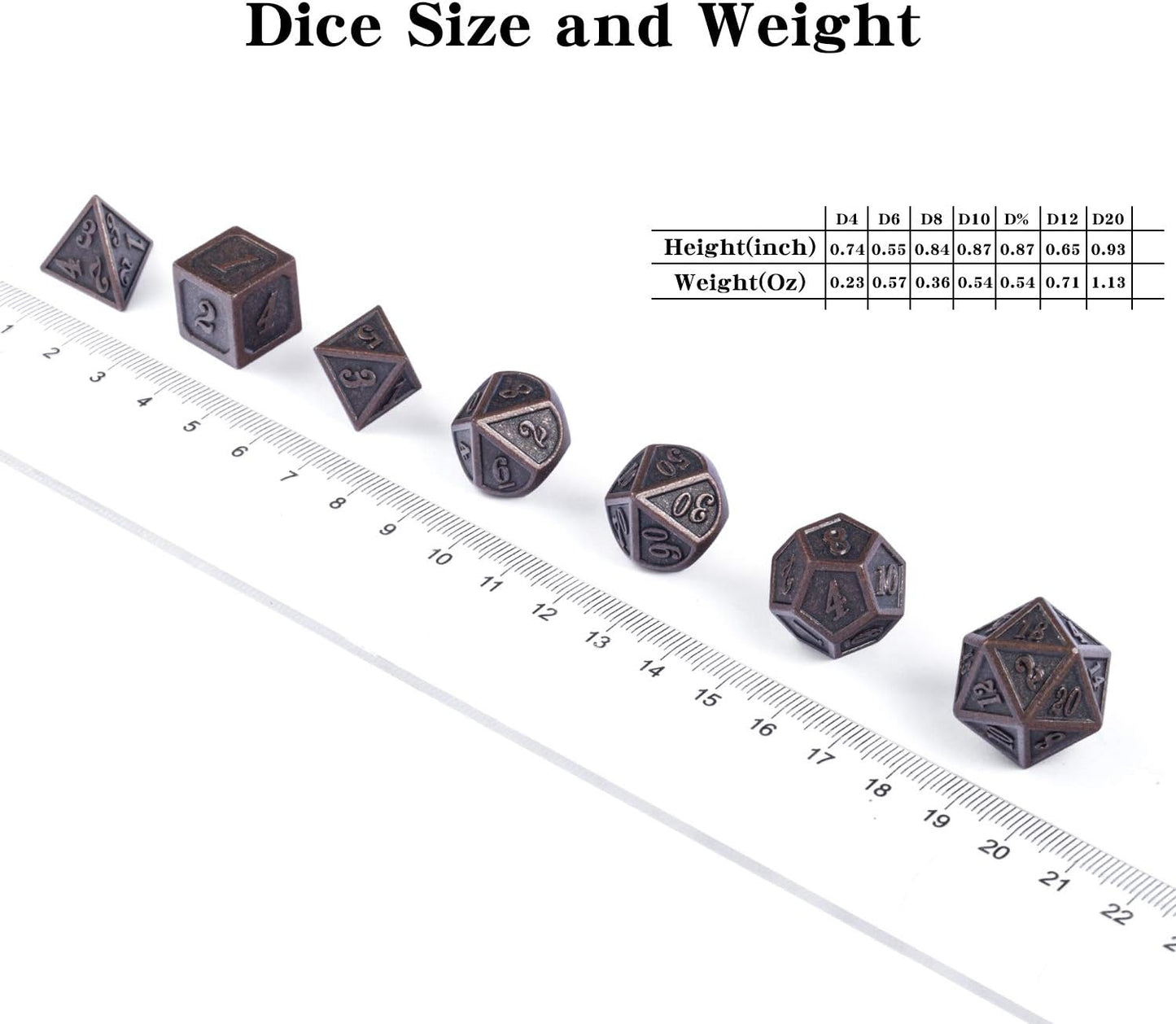 DnDnD Heavy Polyhedral Metal Dice Set with Metal Box, 7-die Shiny Blue Surface with Golden Number for RPG,Dungeons and Dragons,Pathfinder,Shadowrun,D&D,Role Palying Game and Math Teaching - Colors B