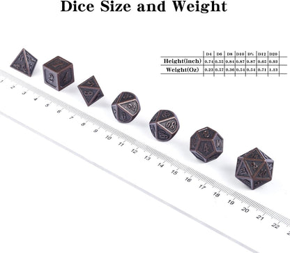 DnDnD Heavy Polyhedral Metal Dice Set with Metal Box, 7-die Shiny Blue Surface with Golden Number for RPG,Dungeons and Dragons,Pathfinder,Shadowrun,D&D,Role Palying Game and Math Teaching - Colors B