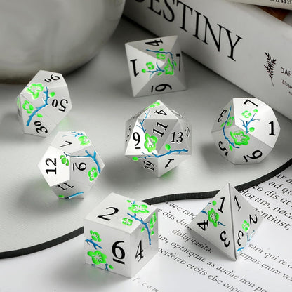 DnDnD Heavy Polyhedral Metal Dice Set with Metal Box, 7-die Shiny Blue Surface with Golden Number for RPG,Dungeons and Dragons,Pathfinder,Shadowrun,D&D,Role Palying Game and Math Teaching - Colors A