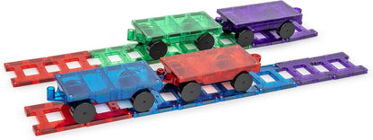 Playmags Magnetic Tiles Train Car Set for Kids - 55pcs Magnet Building Blocks Accessory Set with 4 Cars - Durable Creative STEM Learning Toys for Boys, Girls & Toddlers