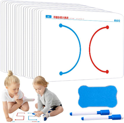 Brain Training Cards for Kids, 40 Reusable Levels for Left & Right Brain Development, Fine Motor Skills & Hand-Eye Coordination, Parent-Child Interaction Learning Game, Ages 5+ (10 Cards + Pen Eraser)
