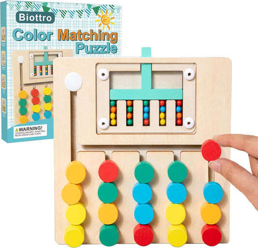 Biottro Montessori Toys for 3+ Year Old, Wooden Color Matching Puzzle Toy Brain Teasers Logic Game Preschool Educational Learning Toys for Kids Boys Girls 3 4 5 6 7 Years Old (5 Color)