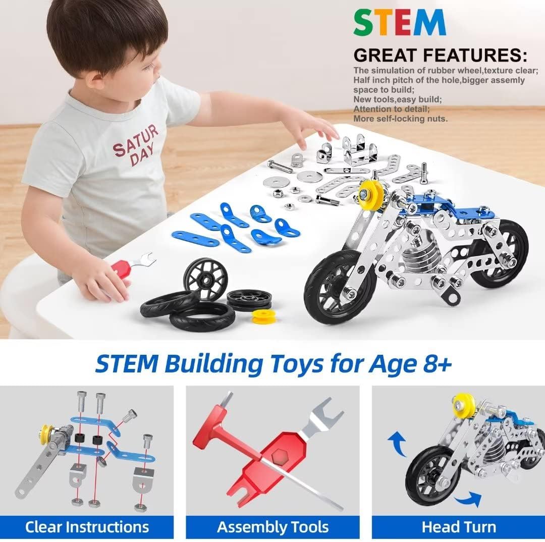 Ferthor Fun 7 in 1 STEM Toys,Creative Set for Boys Age 8-12,Learning Engineering Kids Building Blocks Model Kits,Metal Construction Toys for Kids 8 9 10 11 12+ Year Old(180PCS No Motor)