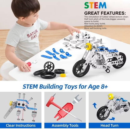 Ferthor Fun 7 in 1 STEM Toys,Creative Set for Boys Age 8-12,Learning Engineering Kids Building Blocks Model Kits,Metal Construction Toys for Kids 8 9 10 11 12+ Year Old(180PCS No Motor)