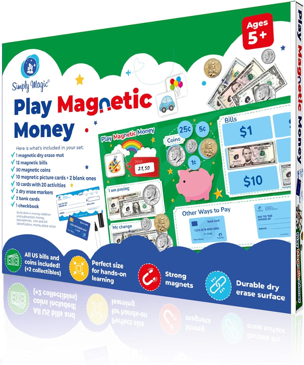 Simply magic 70 PCS Magnetic Money for Classroom - Play Money for Teaching, Money Manipulatives & Activities, Pretend Play Money for Kids, Money Magnets, Learning Coins, Bills - Toddler Money Games