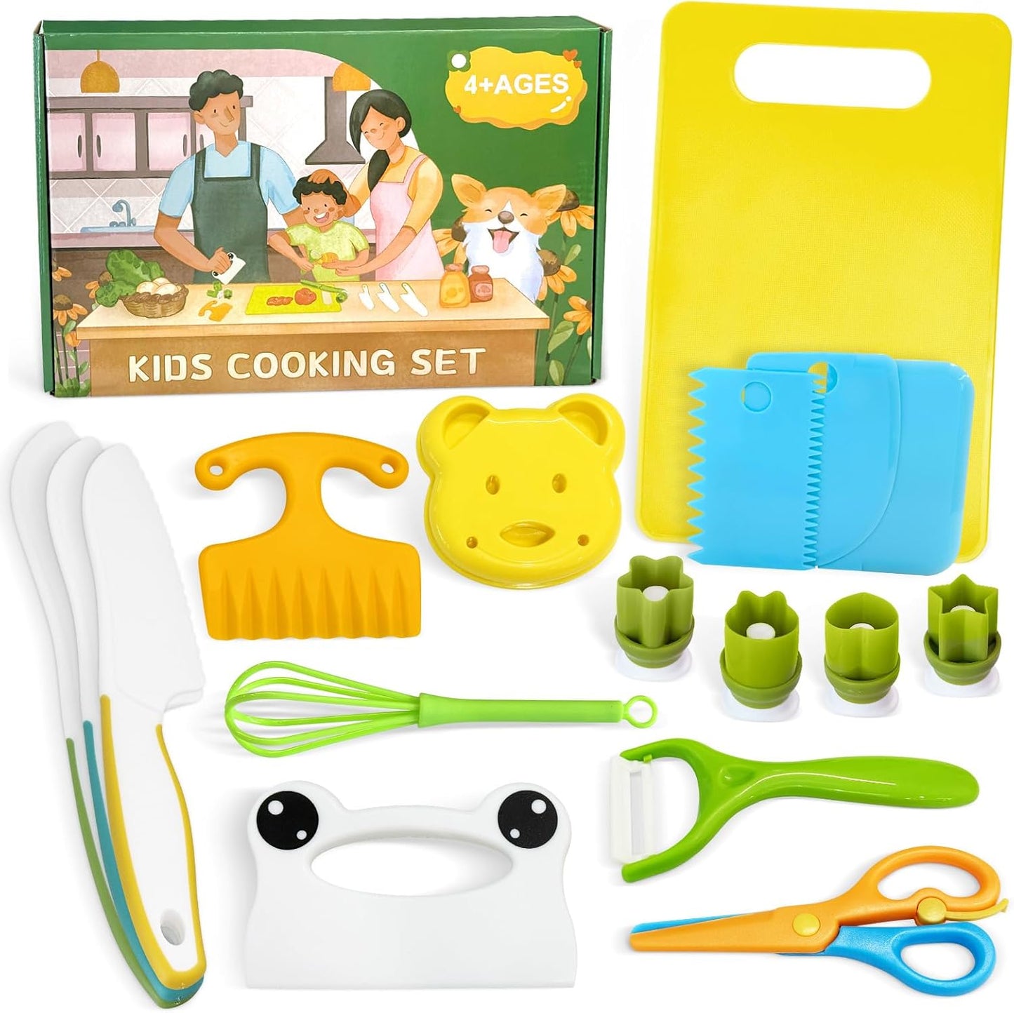 Chanking 13 Pieces Kids Safe Knife Set for Real Cooking Child-Friendly Plastic Chef Tools Montessori Kitchen Toys for Toddlers Birthday Gifts for Boys and Girls Ages 4+ (A)