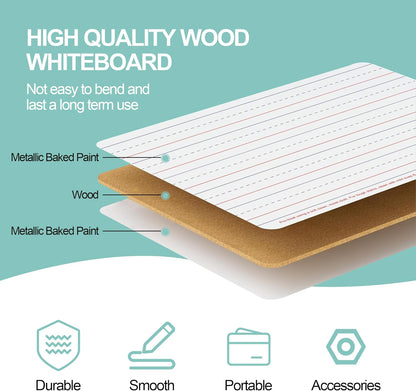 6 Pack Small White Boards, 9"x12" Double Sided Magnetic Dry Erase Boards Personal Handheld Whiteboards with Lines for Kids, Students, Teacher School, Include 6 Markers, 6 Erasers, 6X52 Pcs Letters