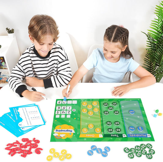 Simply Magic 113 PCS Fun Magnetic Regrouping Activities Kit & 246 PCS Display Magnetic Place Value ans Discs Set