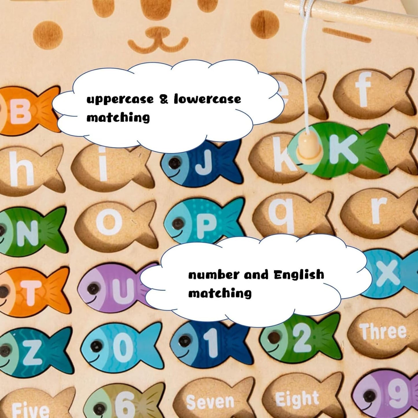 Magnetic Fishing Game for Toddlers, Wooden Alphabet Puzzle Maze Board, Preschool ABC Uppercase Lowercase Letter Matching Game, Montessori Educational Fine Motor Skill Toy for Boy Girl Kids