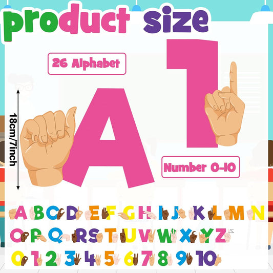 Resurhang 37 Pcs ASL Alphabet Number Card Colorful Learning ABC Number 0-10 American Sign Language Flash Cards Alphabet Poster Bulletin Board Wall Decor for Kindergarten Classroom(Bright Color)