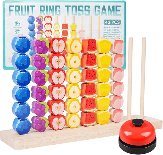 Color Pile-Up Challenge – Upgraded Wooden Colorful Beaded Color Matching with Victory Bell, Fast Pattern Challenge Ring Stack Puzzle for 2 Players Family Game (1, Rainbow)