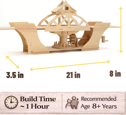 PATHFINDERS Swing Bridge STEM Kit – Wooden Mechanical Bridge Model to Build – DIY Engineering Kit for Kids & Adults – Hand-Powered Gear Mechanism – Educational Science & Engineering Toy