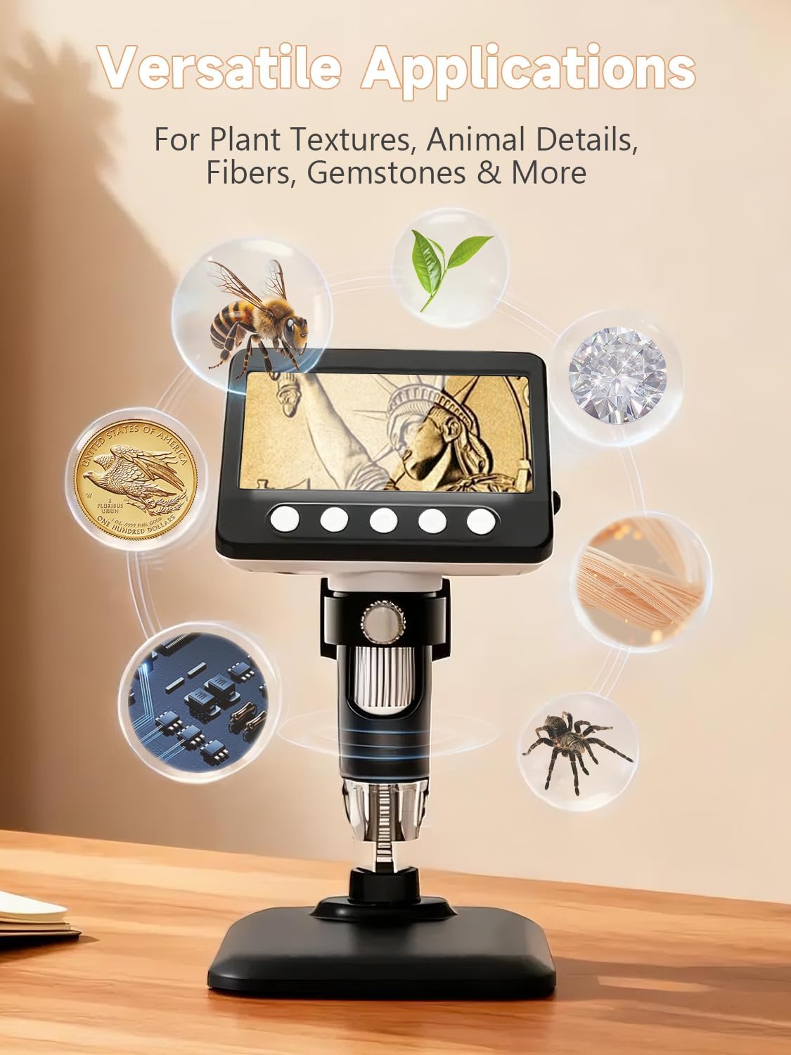 Coin Microscope, 4.3" LCD USB Digital Microscope 1000X Coin Magnifier with 8 Adjustable LED Lights, 1080P PC View Compatible with Windows/MacBook for Adults Kids