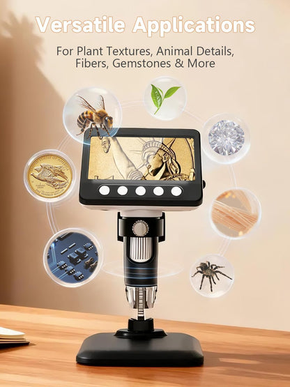 Coin Microscope, 4.3" LCD USB Digital Microscope 1000X Coin Magnifier with 8 Adjustable LED Lights, 1080P PC View Compatible with Windows/MacBook for Adults Kids