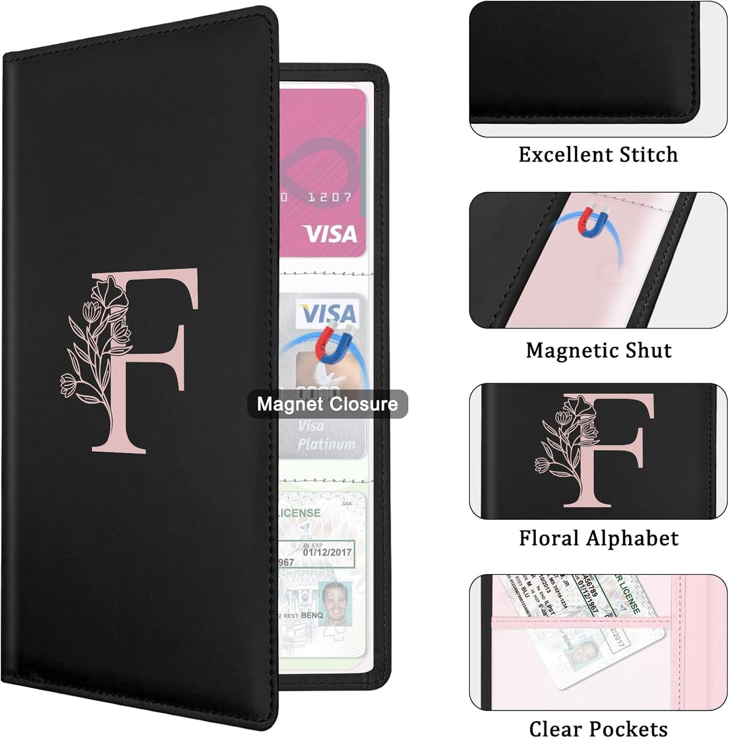 Letter Car Registration and Insurance Holder, with Magnetic Closure for License, Cards and Documents,Vehicle Glove Box Car Organizer, Interior Car Accessories for Women Men (I)