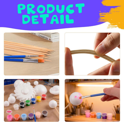 Solar System Model Foam Ball Kit, Planet Model Crafts Includes 14PCS Mixed-Sized Balls, 12 Color Pigments, 12PCS Long Sticks, 2PCS Painting Brushes for School Classroom DIY Projects, Science Projects