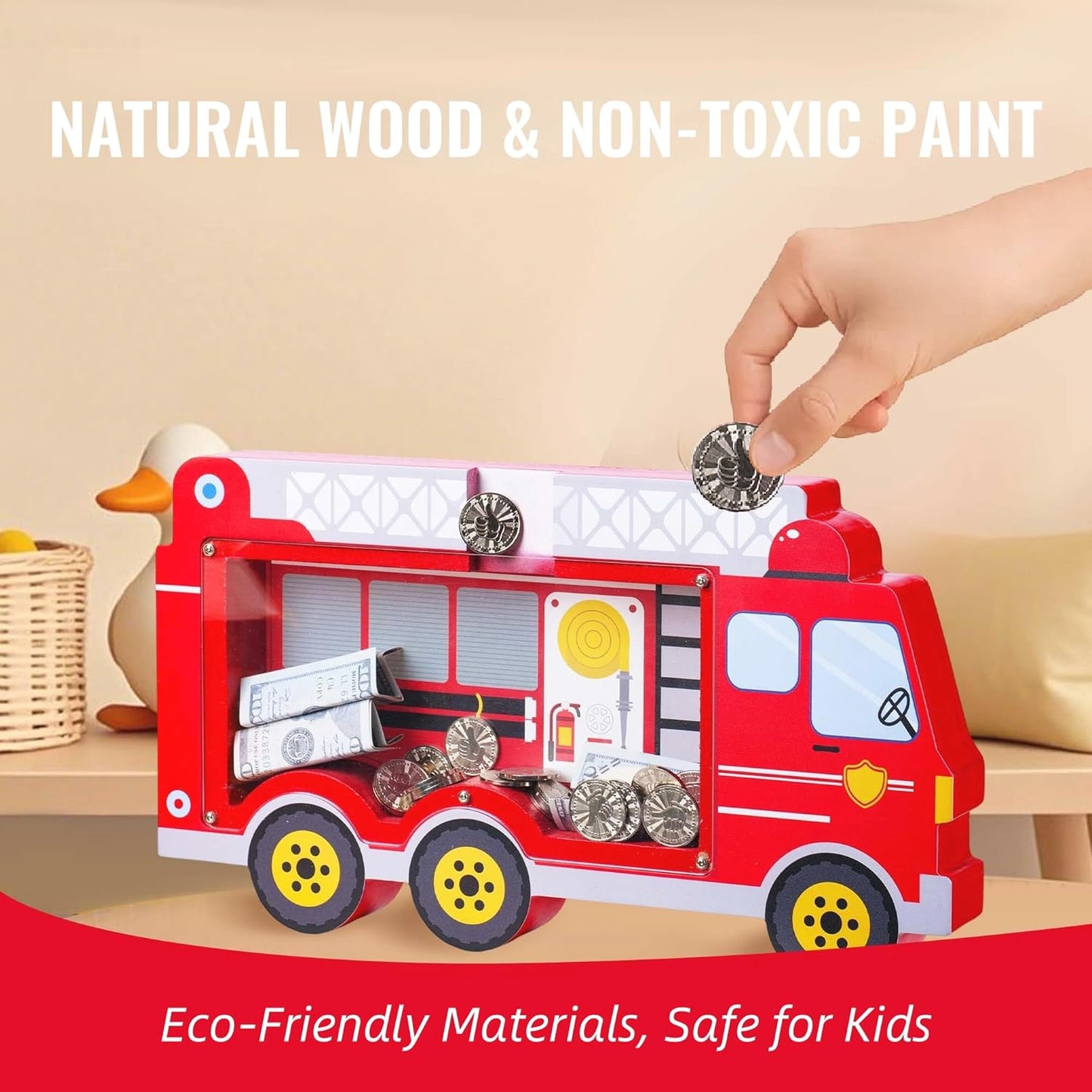 Wooden Globe Piggy Bank for Boys Kids Girls Clear Real Money Coin Bank Toy Toddler Birthday