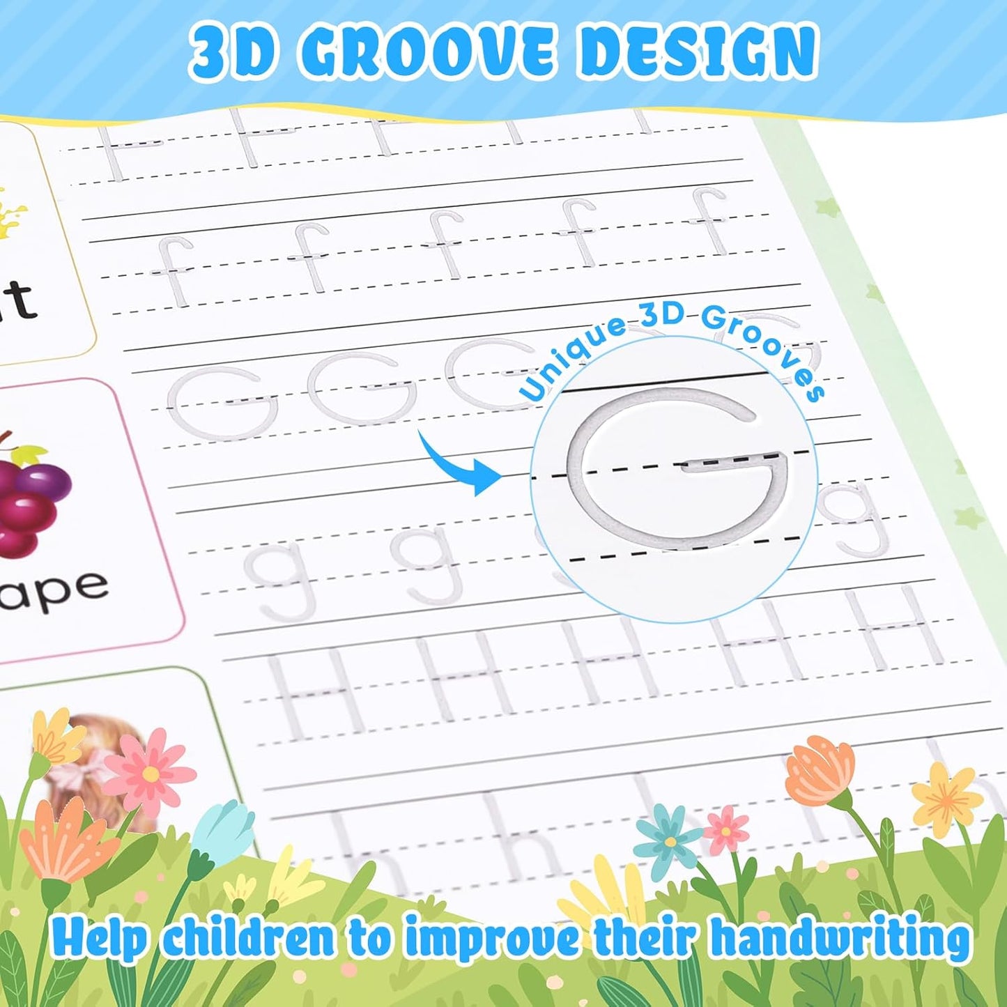 ASIGN Magic Ink Copybooks for Kids Reusable Workbooks Writing Practice for Kids Age 3-5-Grooved Writing Books Handwriting Practice Preschool Tracing Books (6)