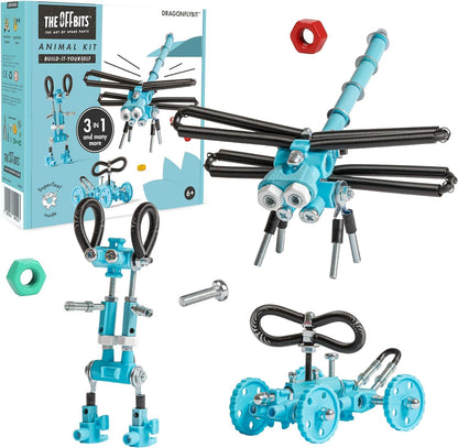 The Off Bits Erector Set: Animal Mini STEM Toys for Kids 6+, Toy Building Sets with Nuts & Bolts, STEM Building Toys Gifts for Boys and Girls (Blue Elephant)