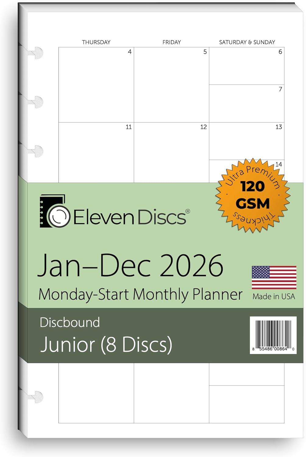 Eleven Discs Discbound Paper, Junior Size Mileage Log Sheets - Premium 120gsm Heavyweight Notebook & Planner Refills - 8 Discs, 5.5 x 8.5 in - Punched for Circa, Arc, TUL (50 Sheets)