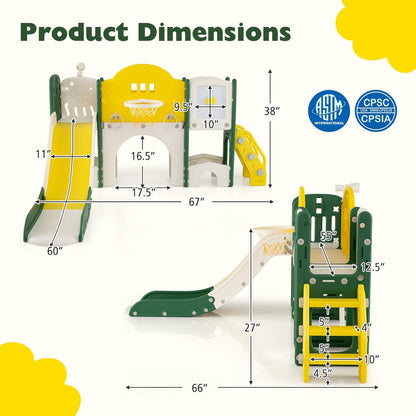 Costzon 10 in 1 Toddler Slide Set, Kids Slide and Climber Playset with Magnetic Whiteboard, Ring Toss, Basketball Hoop, Crawling Tunnel, Long Aisle & Storage, Indoor Playground for Ages 3+ (Blue)