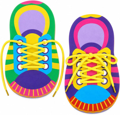LUOZZY 10 Sets Shoe Trying Practice for Kids Shoelace Threading Teaching Toys Learn to Tie Shoelaces Toy Fine Motor Skills Toy Threading Game for Kids, Random Color