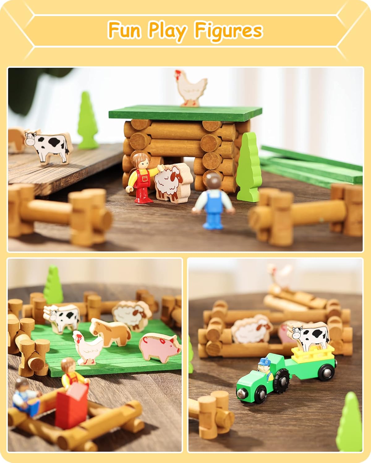 SainSmart Jr. 110 PCS Wooden Log Cabin Set Building House Toy for Toddlers, Classic STEM Construction Kit with Colorful Wood Logs Blocks for 3+ Years Old