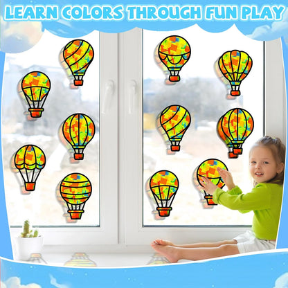 32 Sets Outer Space Suncatchers Craft Kit DIY Window Stained Glass Effect Planet Astronaut Alien Paper Crafts Home School Classroom Decoration Kid Birthday Gift Creative Art Project Activity Game - Colors A