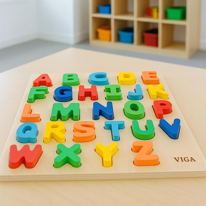 Constructive Playthings Lowercase Alphabet Puzzle, Use Letter Puzzle for Preschool Learning Activities of Matching and Early English Learning, Wood, ABC Blocks, Toddler Toy for 18 Months & Older