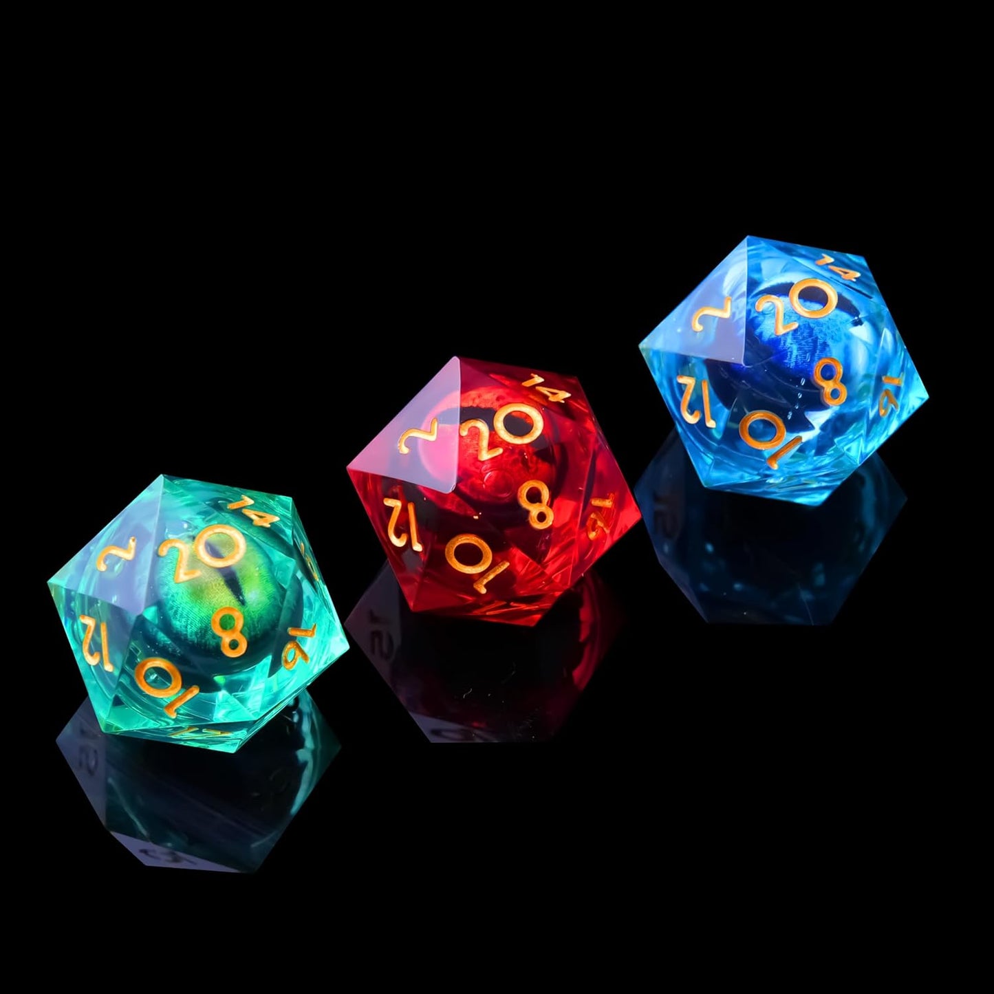 YEMEKO Beholder'S Eye D20 Dice Dragon Eye DND 22MM Single with Resin Sharp Edge 20 Sided D&D Handmade Polyhedral for Dungeons and Dragons, RPG, Roleplaying Games MTG Table Games(Blue Gold)