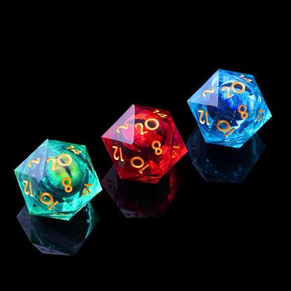 YEMEKO Beholder'S Eye D20 Dice Dragon Eye DND 22MM Single with Resin Sharp Edge 20 Sided D&D Handmade Polyhedral for Dungeons and Dragons, RPG, Roleplaying Games MTG Table Games(Blue Gold)