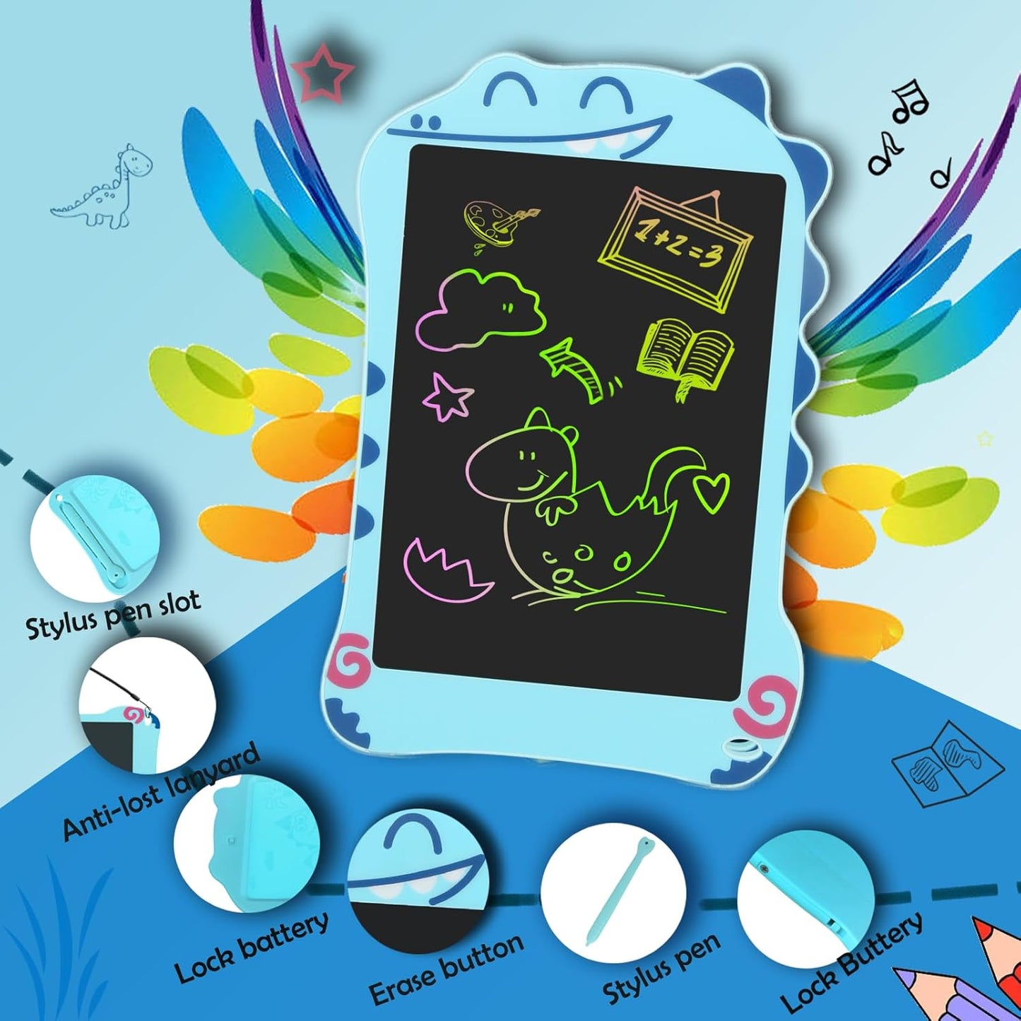 LCD Doodle Board Dinosaur Writing Tablet for Kids Toys, 8.5 Inch Colorful Todder Drawing Pad for Educational Learning Gift in Christmas Birthday Suitable for 3 4 5-8 Years Old Boys Girls (Green)