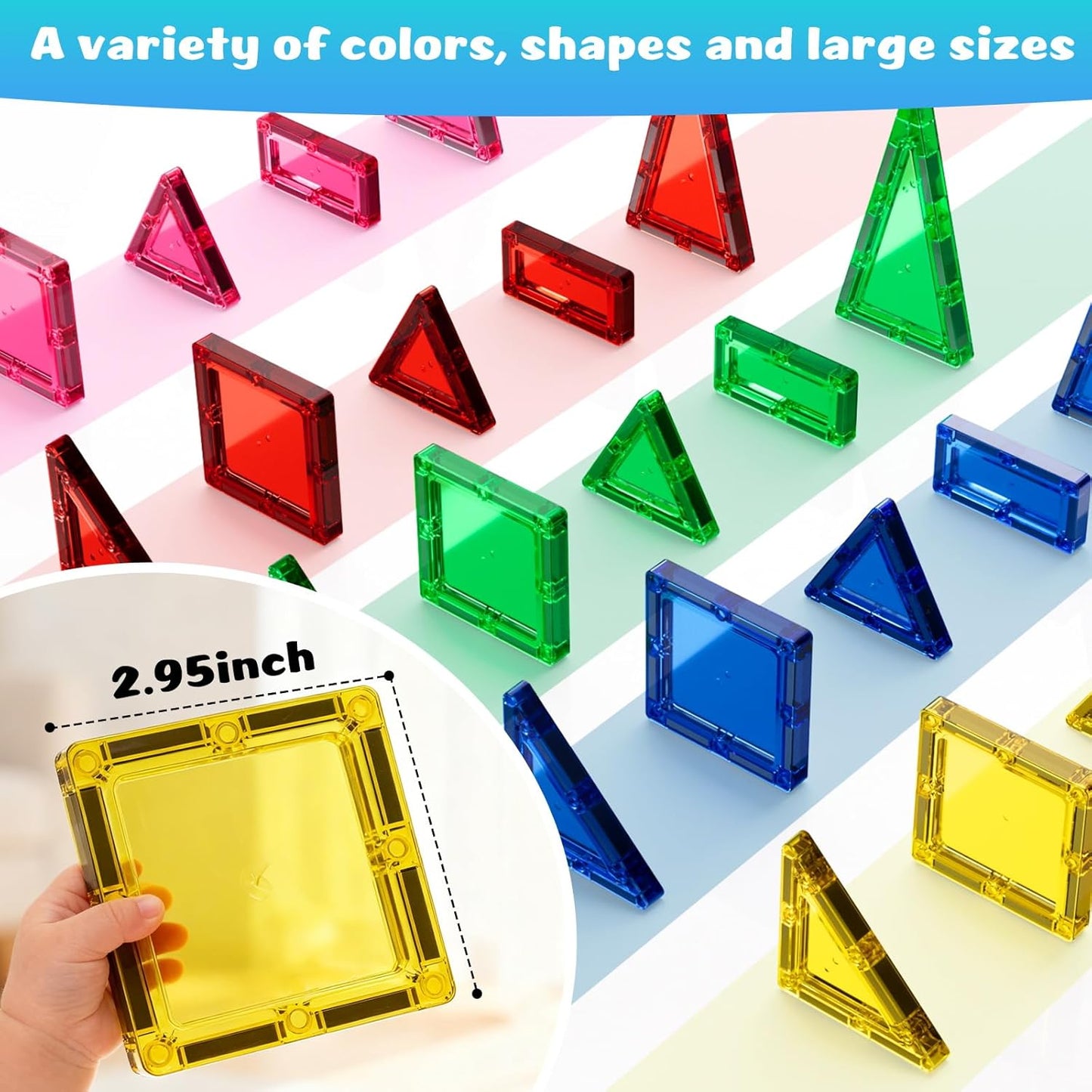 Magnetic Tiles, 32 PCS Giant Magnetic Tiles with Iron Box, Choke-Proof Design with Strong Magnets, STEM Educational Toys for Kids Ages 3+, Portable Building Blocks Gift for Boys/Girls
