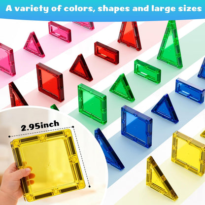Magnetic Tiles, 32 PCS Giant Magnetic Tiles with Iron Box, Choke-Proof Design with Strong Magnets, STEM Educational Toys for Kids Ages 3+, Portable Building Blocks Gift for Boys/Girls
