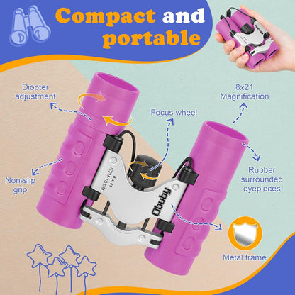 Real Binoculars for Kids Gifts for 3-12 Years Boys Girls 8x21 High-Resolution Optics Compact Toy Binocular for Bird Watching,Travel, Camping