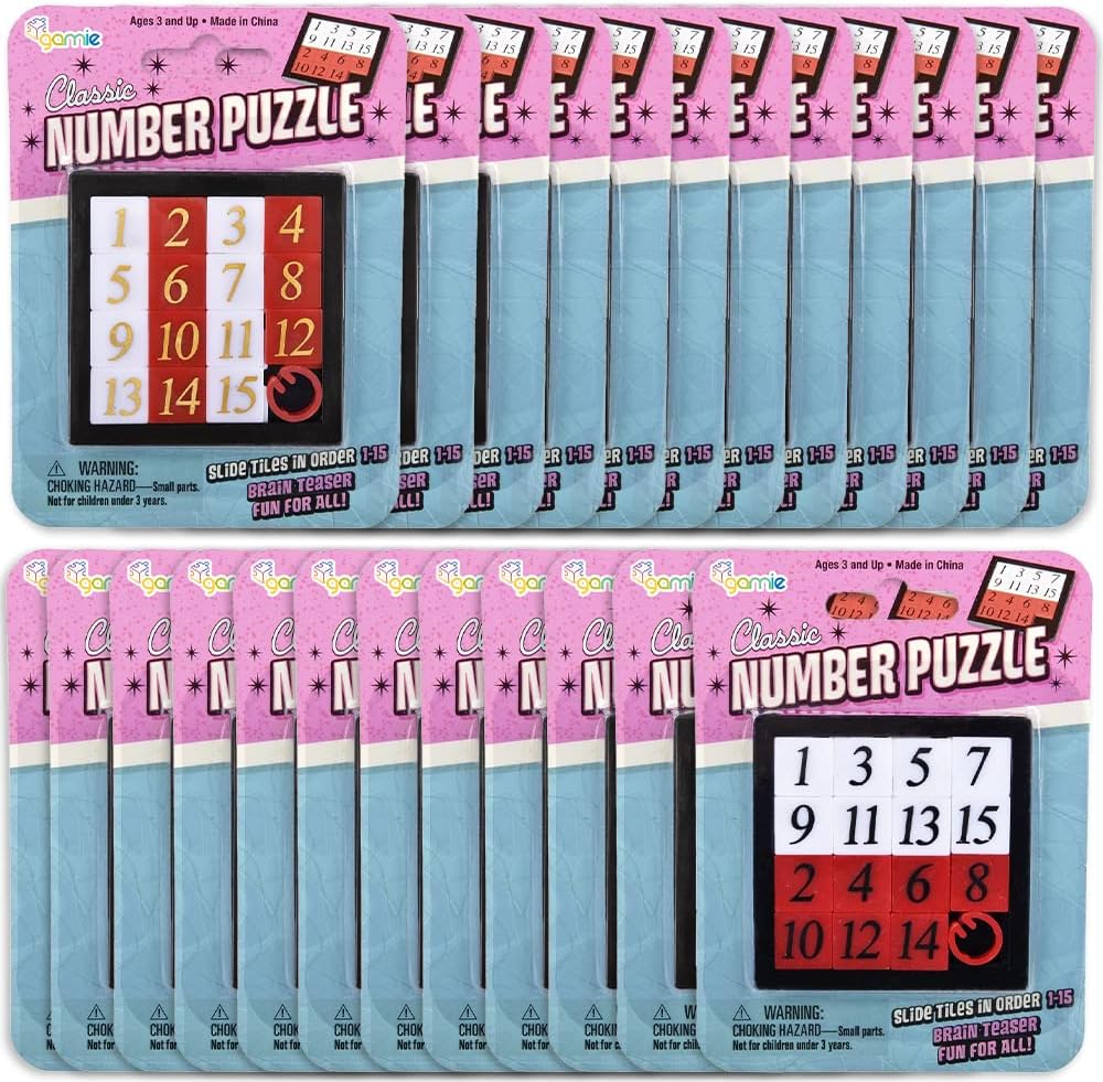 Gamie Slide Puzzles for Kids – Set of 24 Pocket-Sized Hand Puzzle Games, Educational Number Slide Puzzles, Great Party Favors, Goodie Bag Stuffers, Teacher Rewards, and Learning Toys