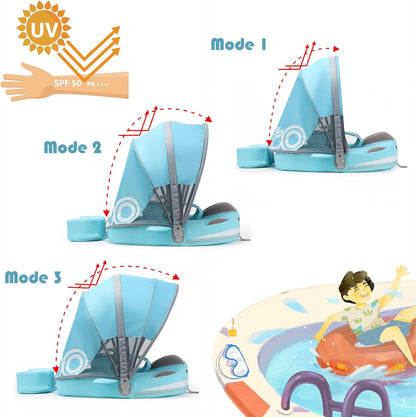 Baby Pool Float with UPF50+ 3D Adjustable Canopy, Add Tail Mambobaby Float Non Inflatable Infant Floats for Pool, Cartoon Narwhal Baby Floats (NPink with Canopy-U05NPCTLUROHML01U05)