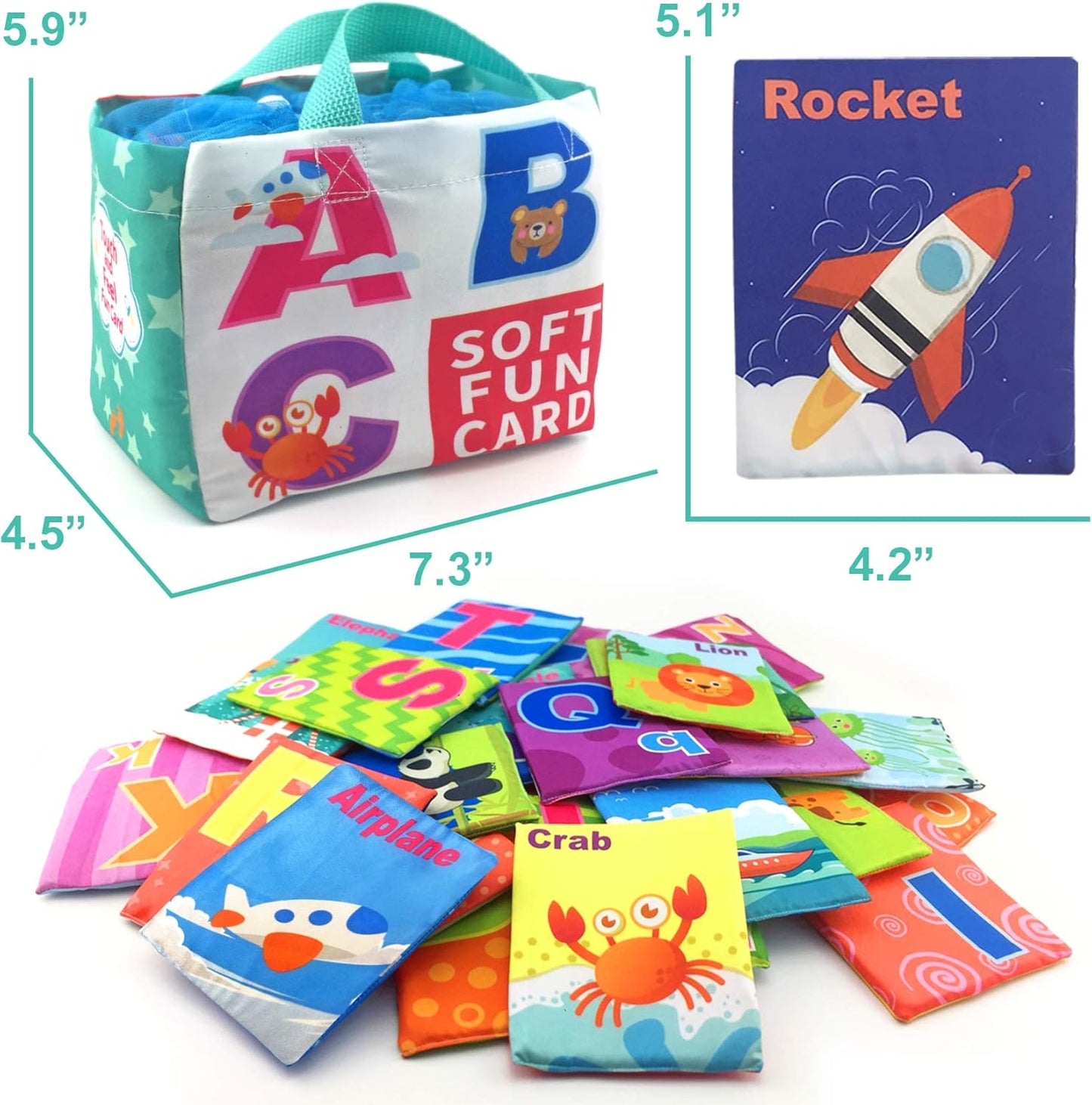 26 Pieces Soft Alphabet Cards with Cloth Storage Bag for Babies Infants, Toddlers and Kids ABCs Learning Flash Cards, Best Early Educational Toys for 0 1 2 3 Years Old Boys and Girls