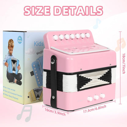 10 Keys Kids Accordion, Horse Button Accordion Toys Accordian Mini Musical Instruments Button for Child Children Kids Toddlers Beginners (Light Pink)