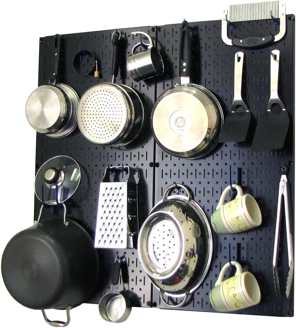 Wall Control Kitchen Pegboard Organizer Pots and Pans Storage Rack Organization Kit with Green Pegboard and White Accessories