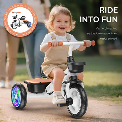 Umatoll Tricycle for Toddlers 2-5 Year Old, Ajustable Toddler Bike Outdoor Toys, Birthday Gift for Girl Age 2-4, Trike with Light up Wheels