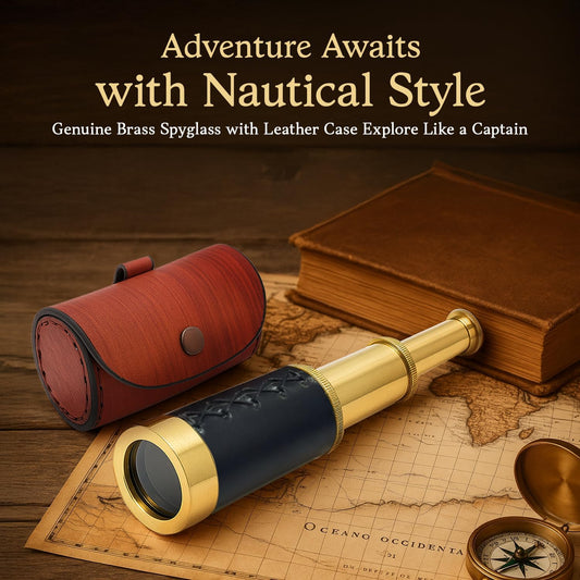 NauticalMart Brass Spyglass Telescope with Leather Case - 6 Inch Handheld Pirate Navigation Telescope for Young and Adults, Perfect Nautical Collectible and Gift for Adventure Seekers