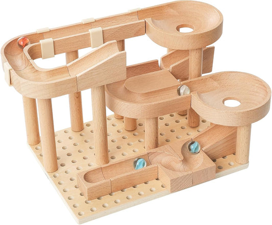 Wooden Marble Runs for Kids 4-8, 38 Pcs Marble Rush Track Maze Construction Play Set, STEM Learning Toys, Wood Building Blocks Toys, Gift for Boys & Girls
