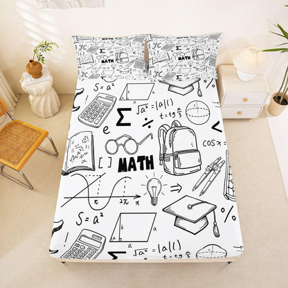 Erosebridal Chemistry Lab Fitted Sheet Twin Size Chemical Equation Bed Sheets for Boys Girls Chemical Elements Science Theme Bed Set Teens Kids Science Students Bedding Set School Dorm Room Decor