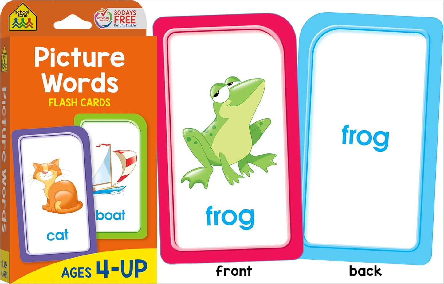 School Zone Reading 4-Pack Flash Cards: 224 Cards, Preschool, Kindergarten, 1st Grade, Sight Words, Phonics Made Easy, Word Families, Picture Words, High-Frequency Words, Beginning Reading, Rhyming, Ages 4+