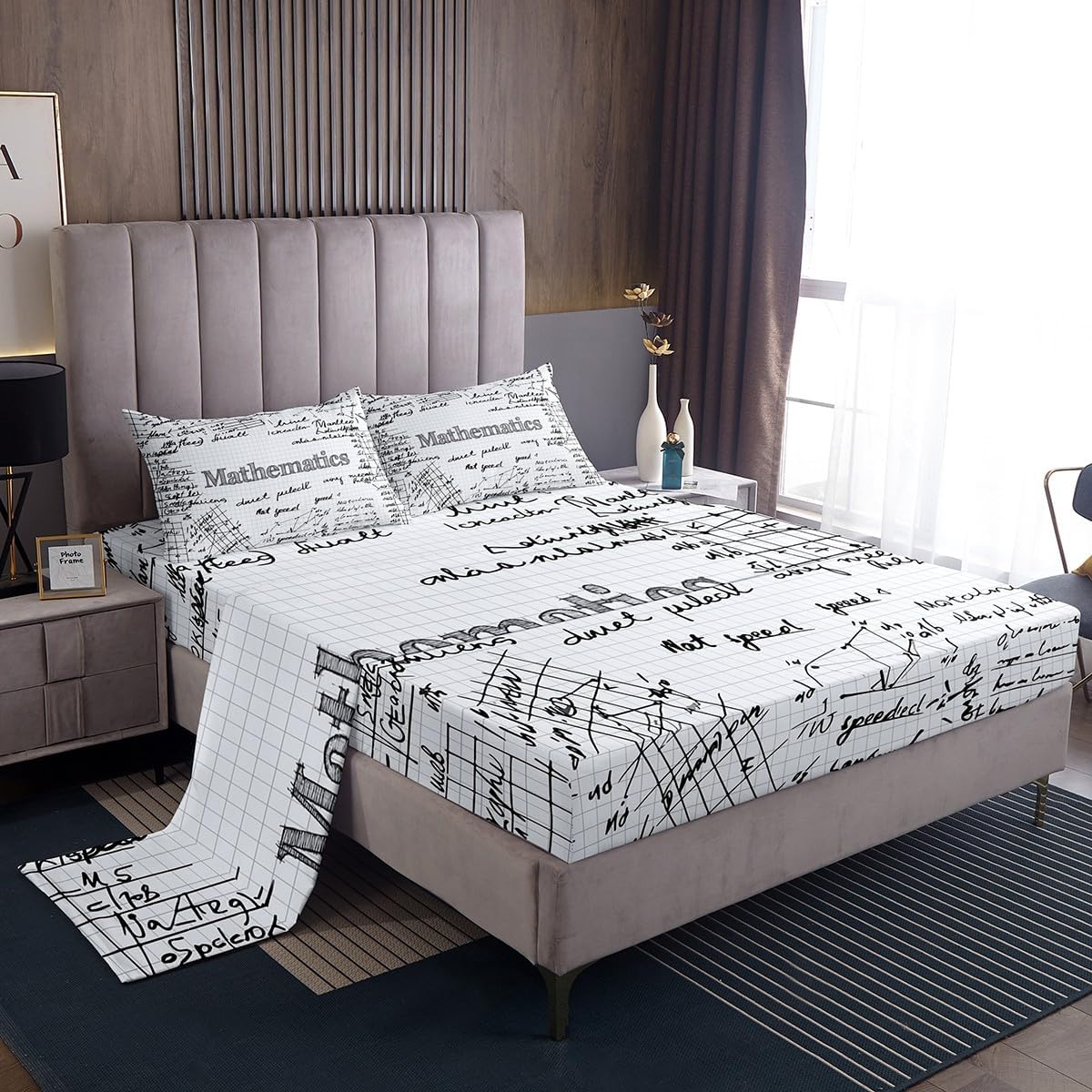 Erosebridal Science Theme Bed Sheets Set Full Size for Boys Girls Chemistry Periodic Table Print Sheet Set Chemical Subject Theme Sheets Teens Kids Math Science Atyle Fitted Sheet 4 Pcs