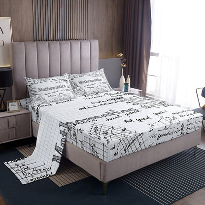 Erosebridal Science Theme Bed Sheets Set Full Size for Boys Girls Chemistry Periodic Table Print Sheet Set Chemical Subject Theme Sheets Teens Kids Math Science Atyle Fitted Sheet 4 Pcs