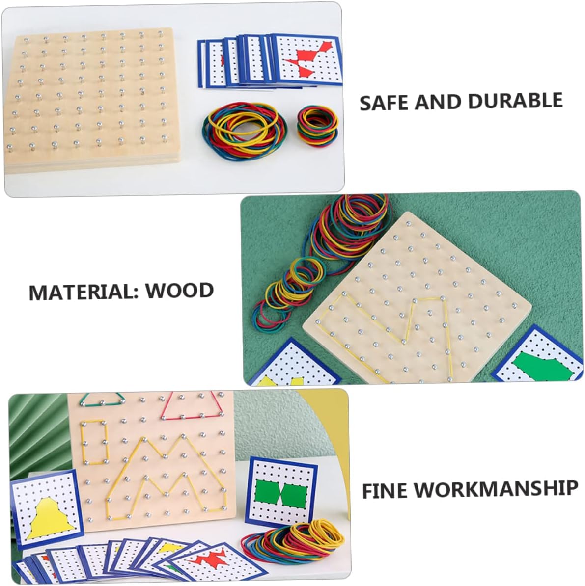 BESPORTBLE Boys and Girls Mathematics Learning Tools Geoboard for Boys and Girls Nail Board Elastic Strips Educational Geometry Tool Creative Teaching Aid