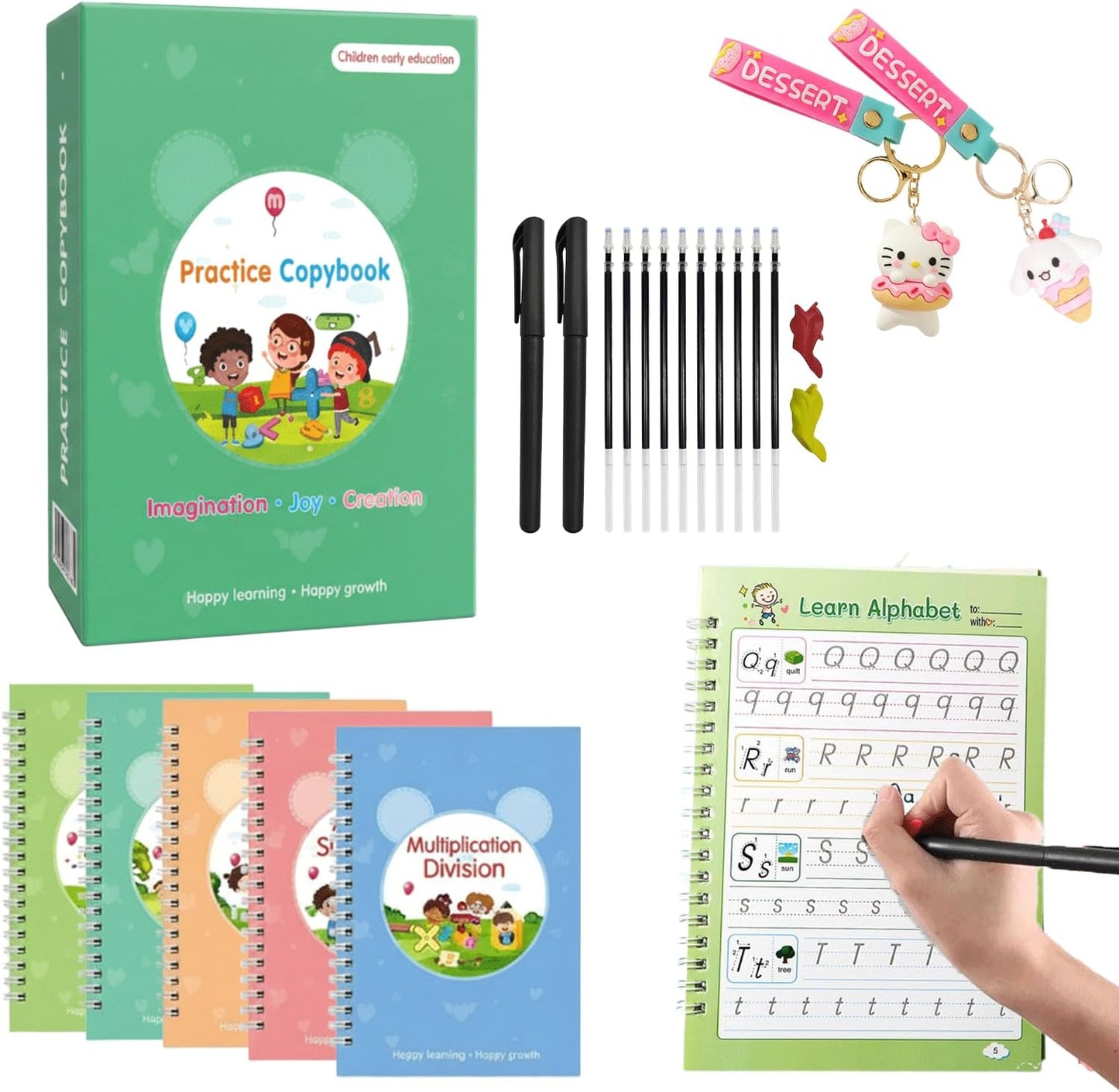Magic Grooved Writing Practice for Kids Age 3-5 - Grooved Writing Books for Kids 3-5 - Reusable Handwriting Workbooks - Preschool Tracing Books, Disappearing Ink Pens & Grips - Great Gifts for Kids